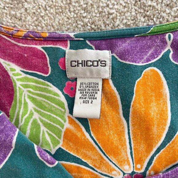 Y2K Retro Floral Colorful Print 100% Cotton Stretch Top - Picture 5 of 8